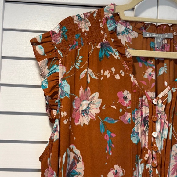 NWT Daniel Rainn XXL Copper Rust Foral Ruffle Cap Sleeve Blouse - Picture 3 of 9